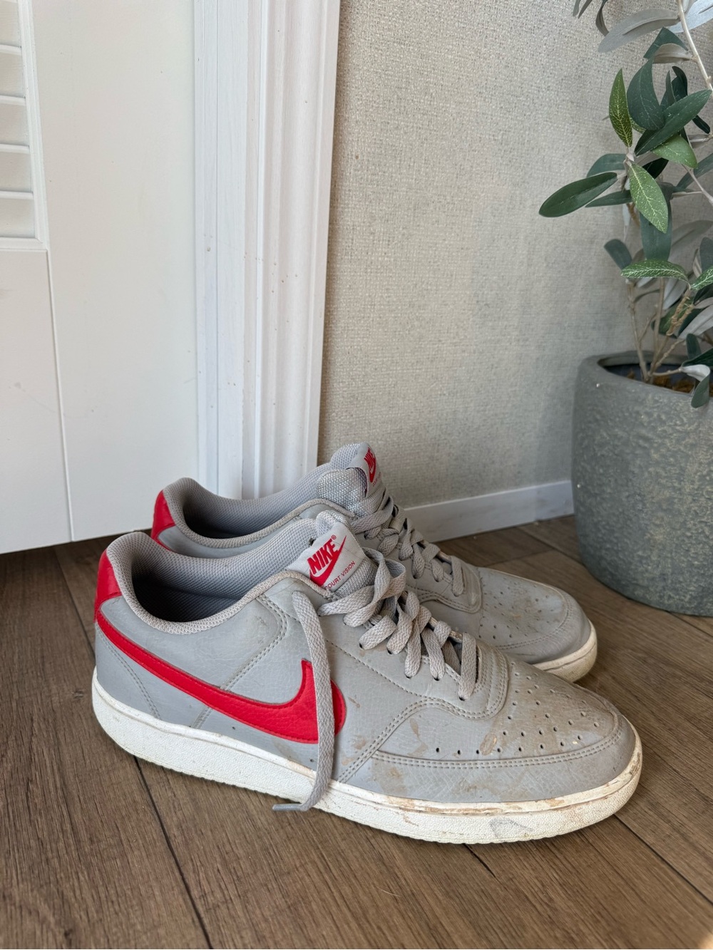 Nike Light Gray and Red Low-Top Sneakers